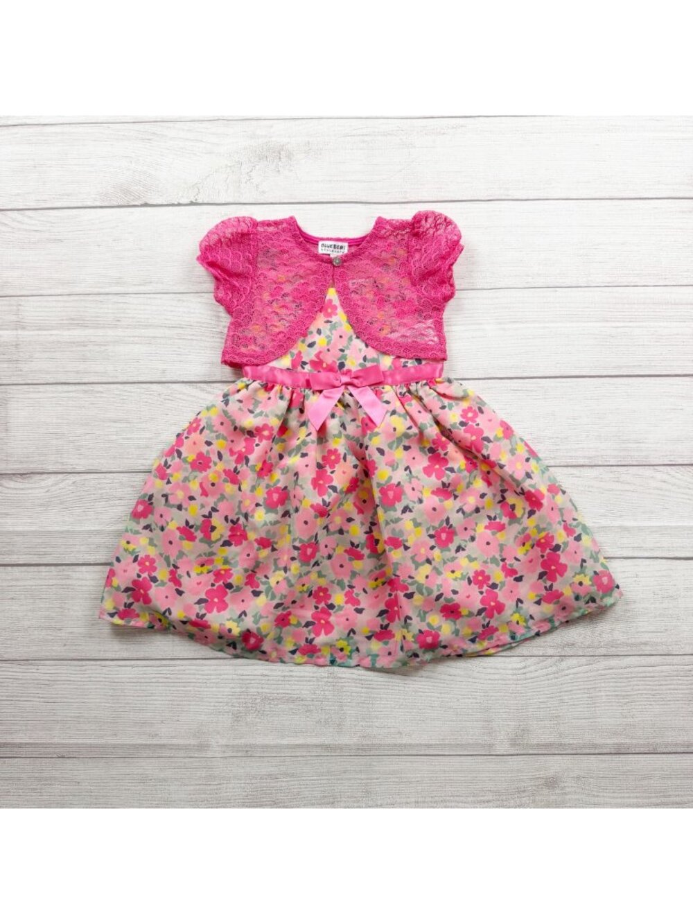 Blueberi Boulevard Pink Floral Dress Lace Bolero Bow Detail Sleeveless Girls 2T